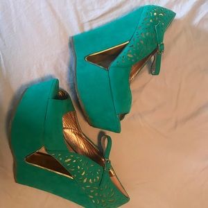 Green & Gold Wedge Heels